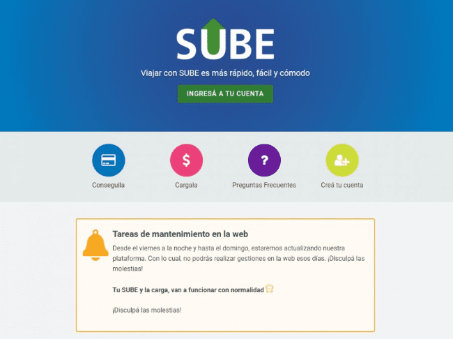 SUBE actualizará su página web este fin de semana