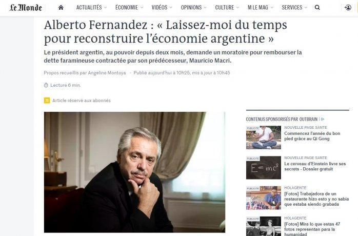 Alberto Fernández, sobre el pago de la deuda pidió «tiempo para reconstruir la economía»