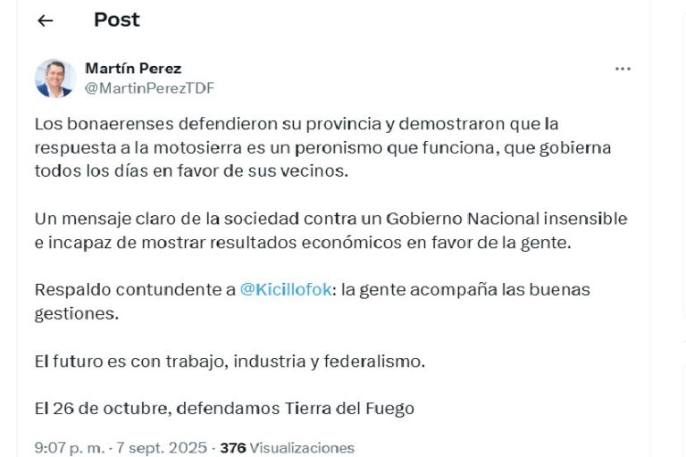 “Los bonaerenses demostraron que la respuesta a la motosierra es un peronismo que funciona”